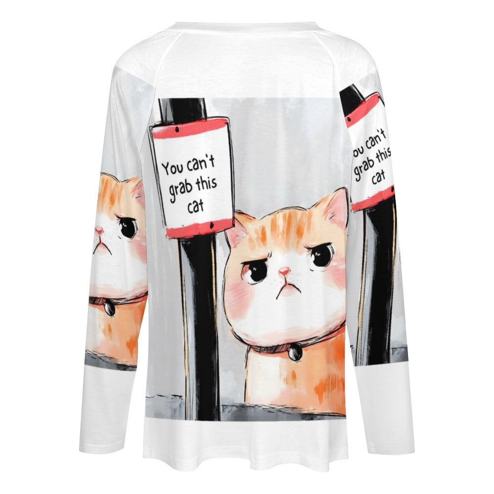 T-Shirt Series: "You Can't Grab This Cat Weirdo" - Long Sleeve Loose Tee - #2021