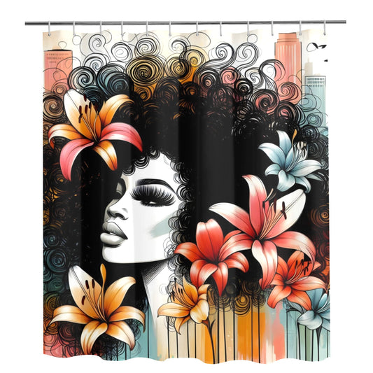 Urban Blossoms: Vibrant Cityscapes and Floral Dreams Collection - Shower Curtain 72"x84" - #2013