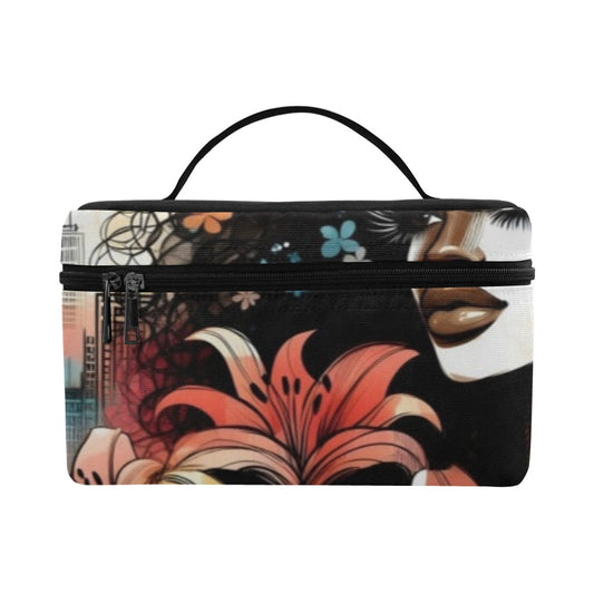 Urban Blossoms: Vibrant Cityscapes and Floral Dreams Collection - Cosmetic Bag/Large (Model 1658) - #2016