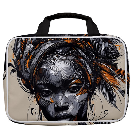 AfroFuturistic Elegance Collection: Travel Toiletry Bag With Hanging Hook - #2012