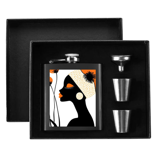 Elegant Silhouettes: A Tribute to Timeless Beauty - Hip Flask Set 7oz Black Stainless Steel with A Gift Box - #2011