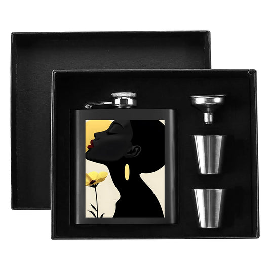 Elegant Silhouettes: A Tribute to Timeless Beauty - Hip Flask Set 7oz Black Stainless Steel with A Gift Box - #2013