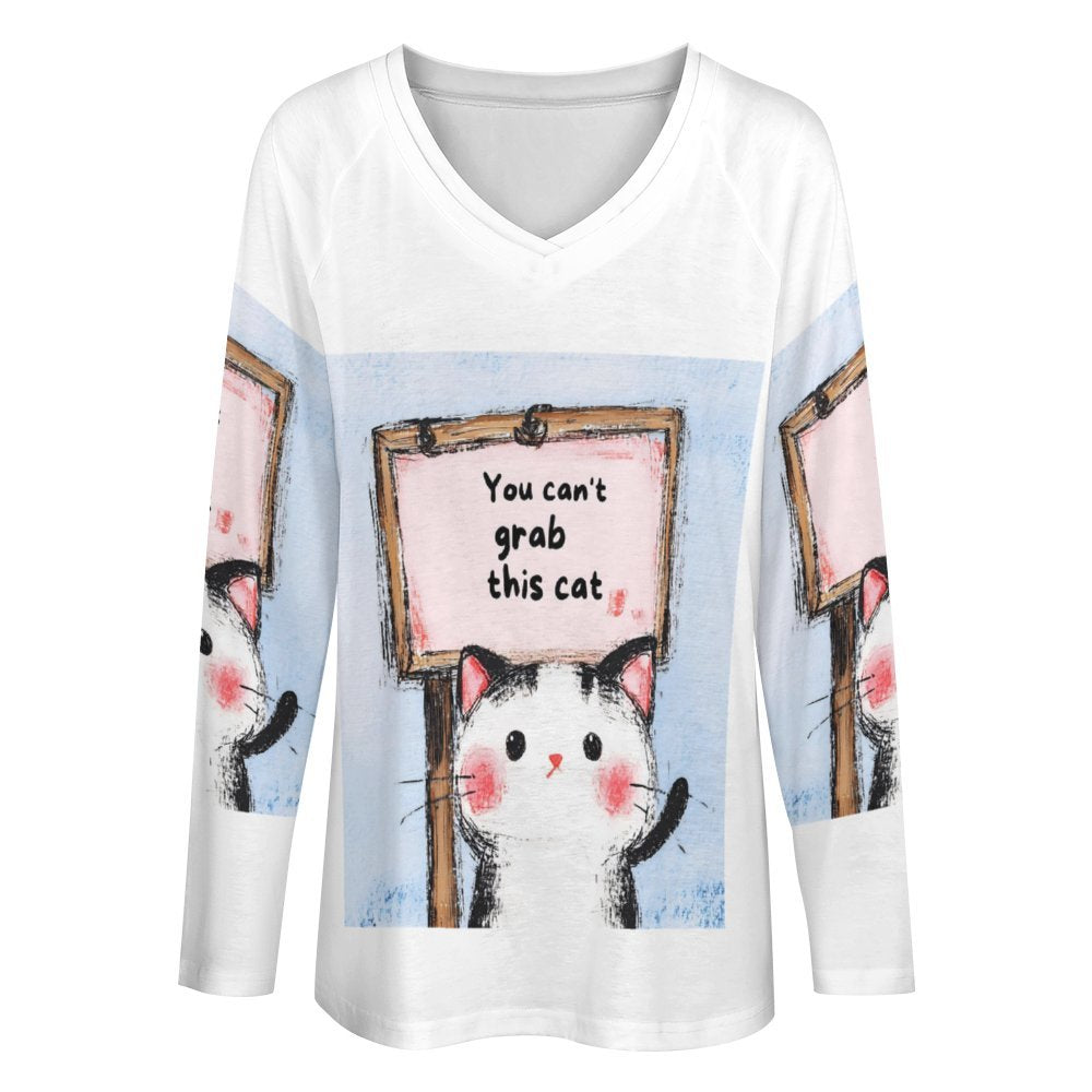 T-Shirt Series: "You Can't Grab This Cat Weirdo" - Long Sleeve Loose Tee - #2024