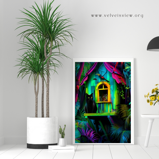 Digital Art - Whimsical Jungle Retreat: Enchanted Cat Abode - 2015