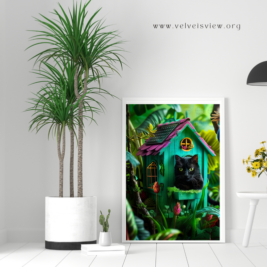 Digital Art - Whimsical Jungle Retreat: Enchanted Cat Abode - 2016