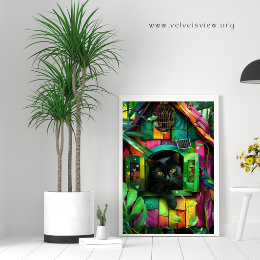 Digital Art - Whimsical Jungle Retreat: Enchanted Cat Abode - 2012