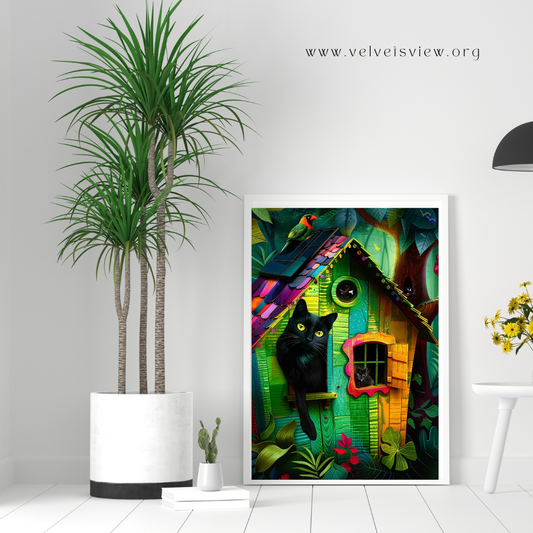 Digital Art - Whimsical Jungle Retreat: Enchanted Cat Abode - 2013