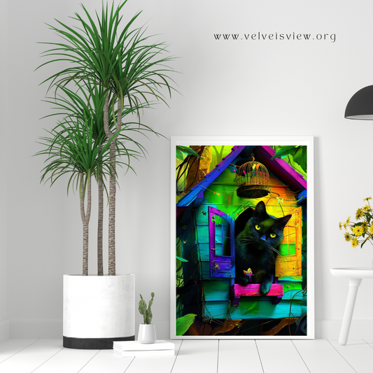 Digital Art - Whimsical Jungle Retreat: Enchanted Cat Abode - 2014