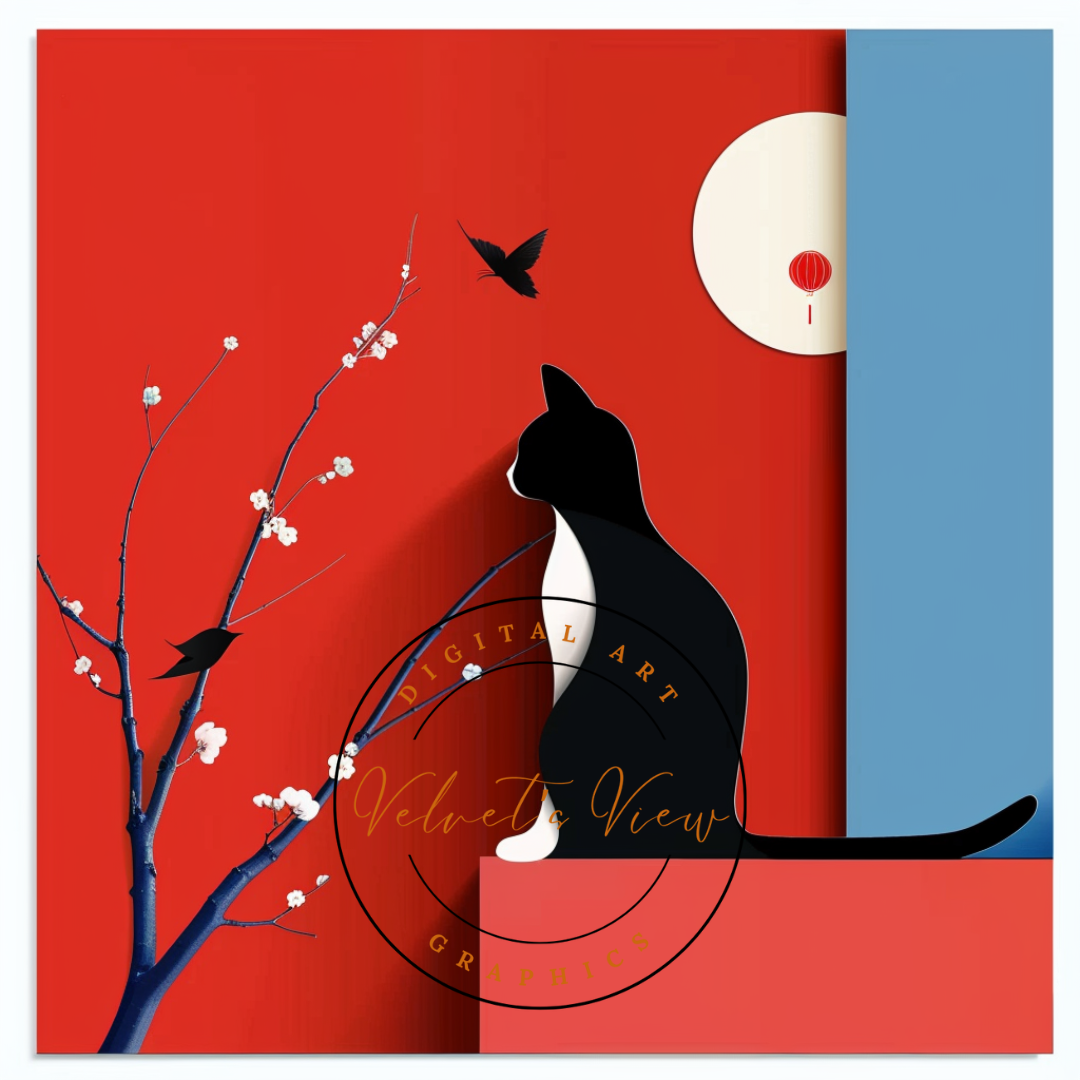 Digital Art - Feline Elegance: Minimalist Cat Art Collection- #2016