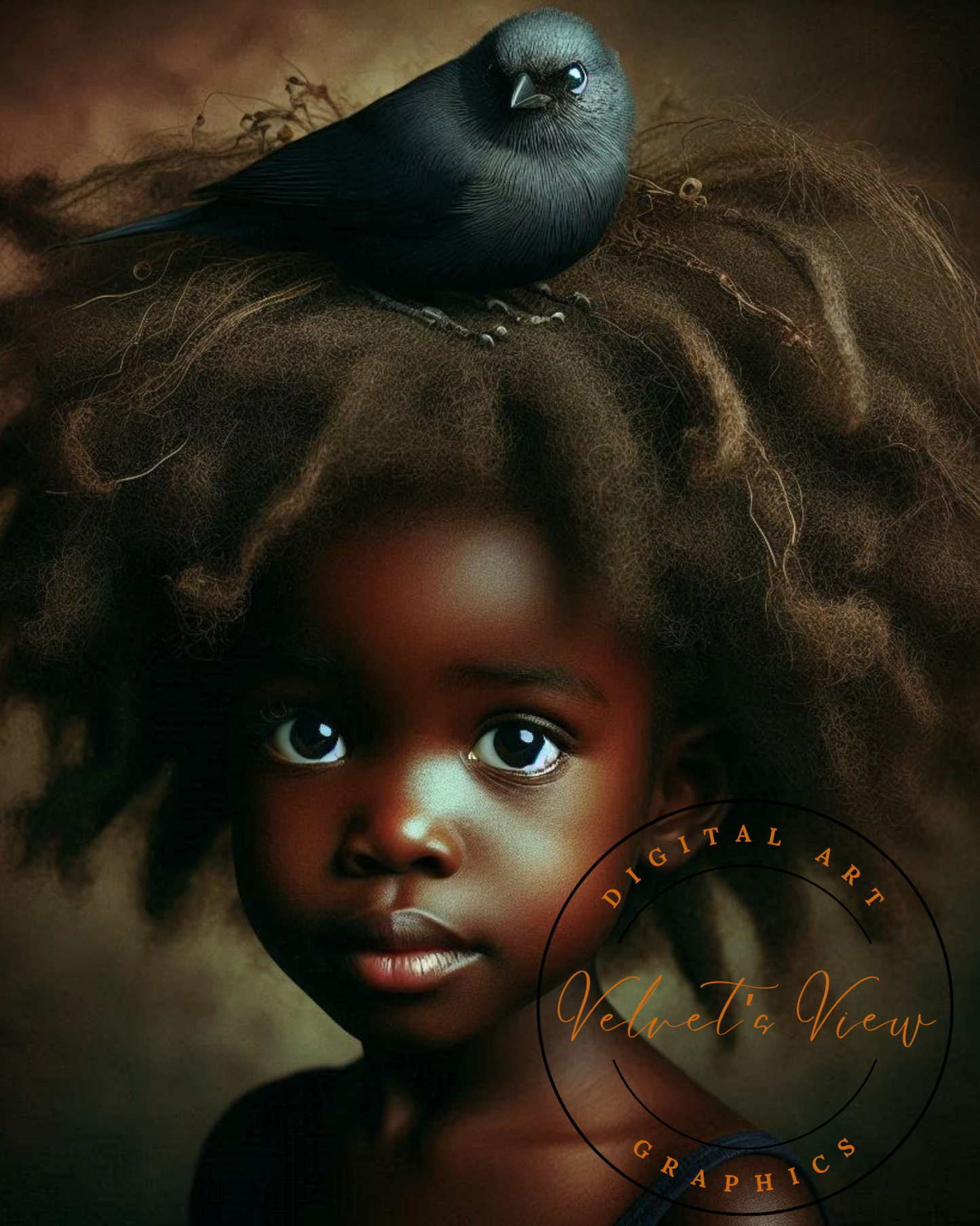 Digital Art - Velvet's View: A Little Girl and Her Bird - #2012