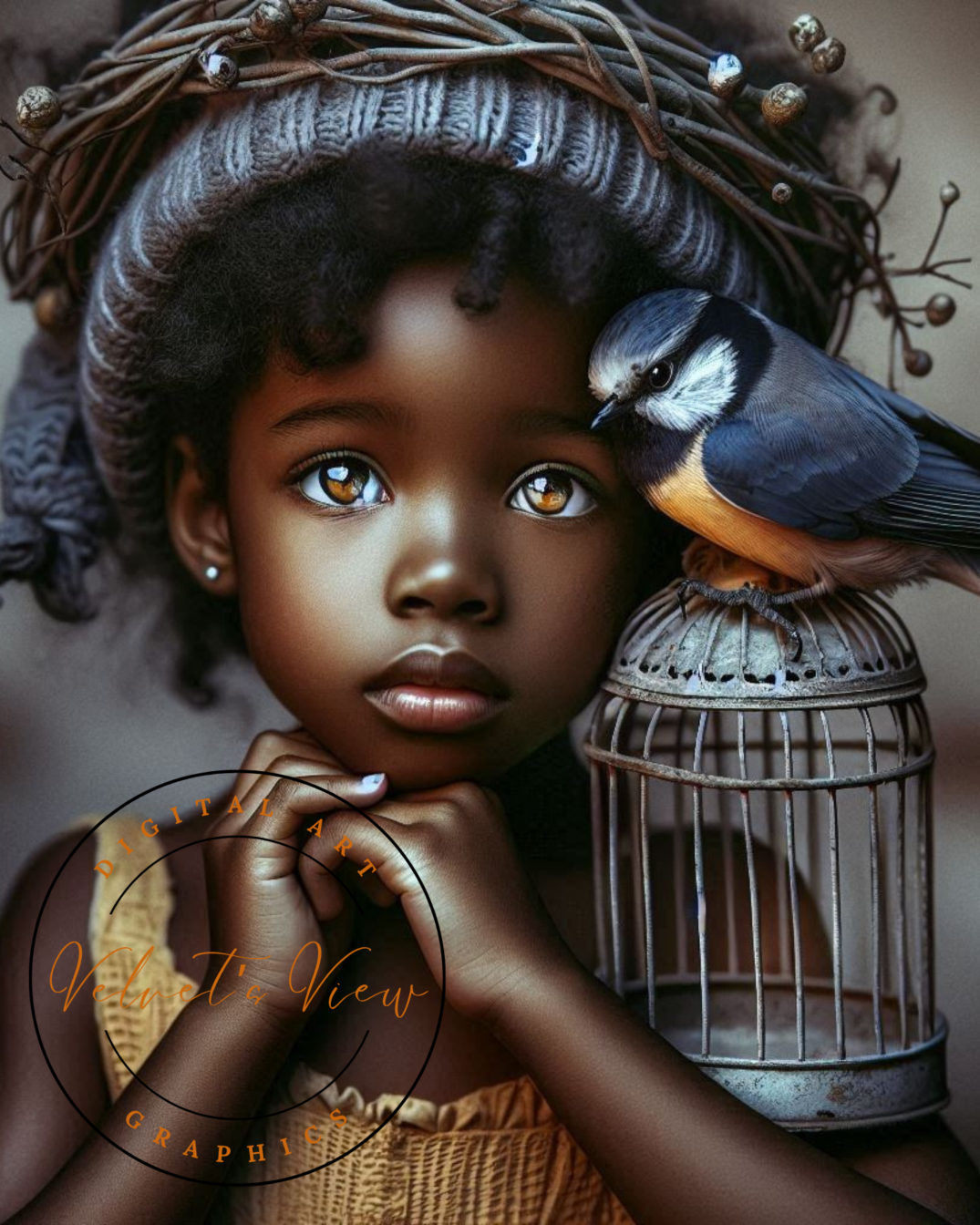 Digital Art - Velvet's View: A Little Girl and Her Bird - #2013