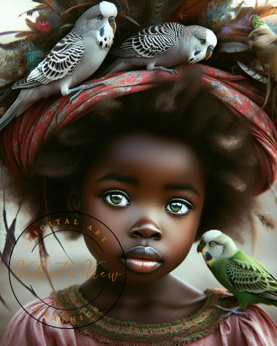 Digital Art - Velvet's View: A Little Girl and Her Bird - #2019