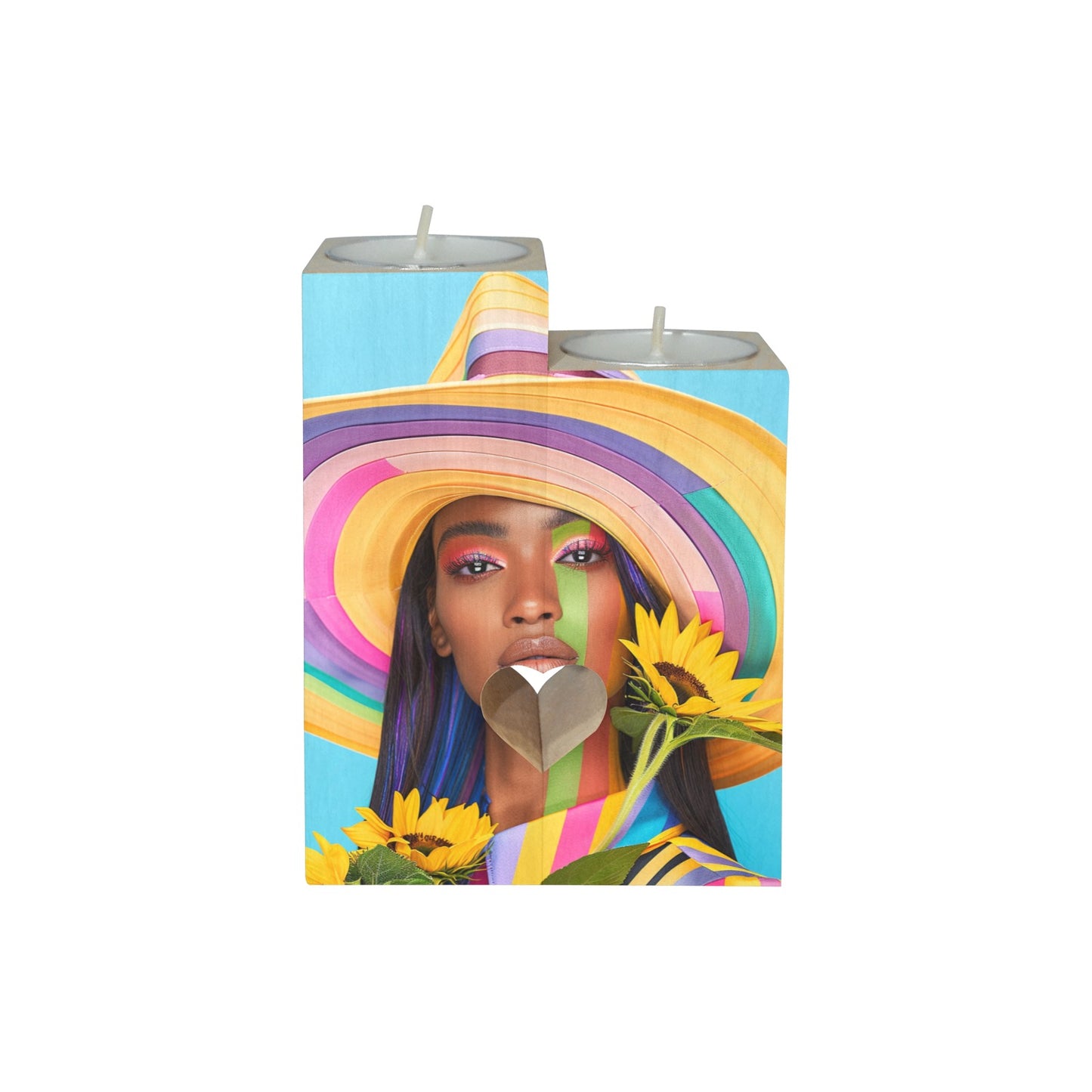 Sunflower Dreams: A Vibrant Digital Art Collection - Wooden Candle Holder (Without Candle) #2014