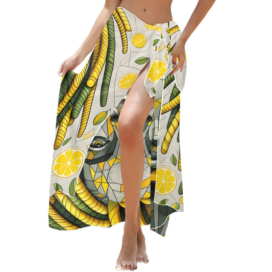 Lemon Elegance: The Mosaic Muse Collection - Long Beach Sarong Wrap - #2011