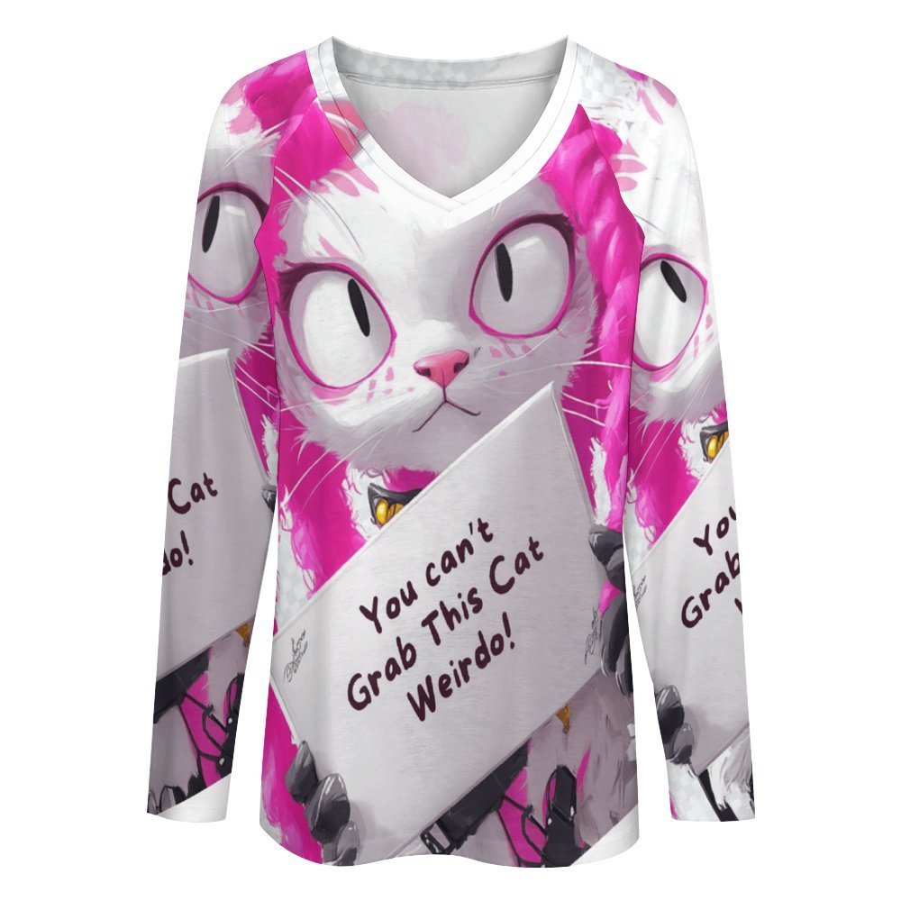 T-Shirt Series: "You Can't Grab This Cat Weirdo" - Long Sleeve Loose Tee - #2012