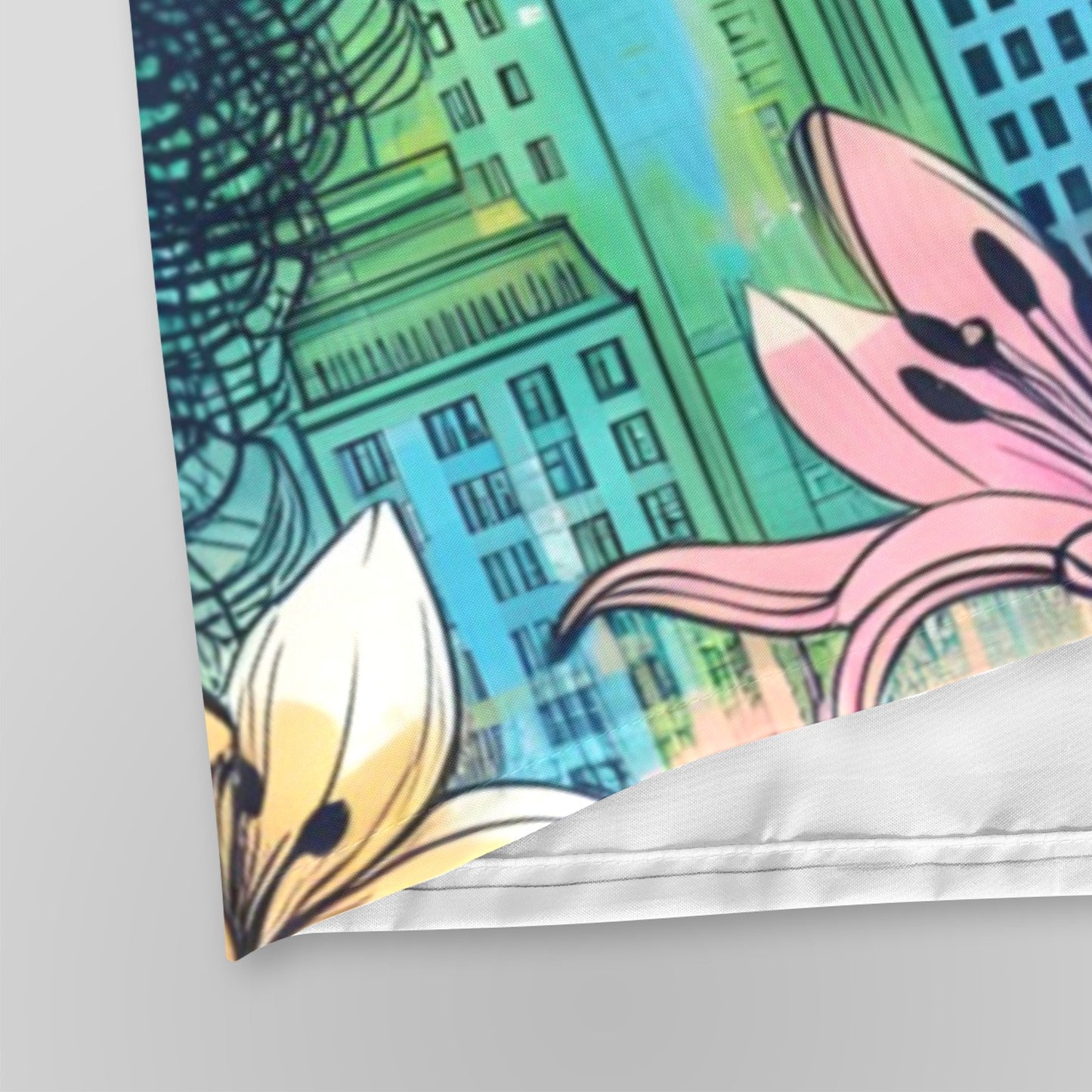 Urban Blossoms: Vibrant Cityscapes and Floral Dreams Collection - Shower Curtain 72"x84" - #2014