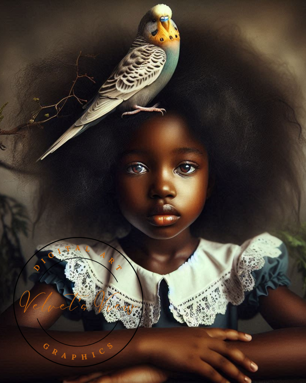 Digital Art - Velvet's View: A Little Girl and Her Bird - #2021