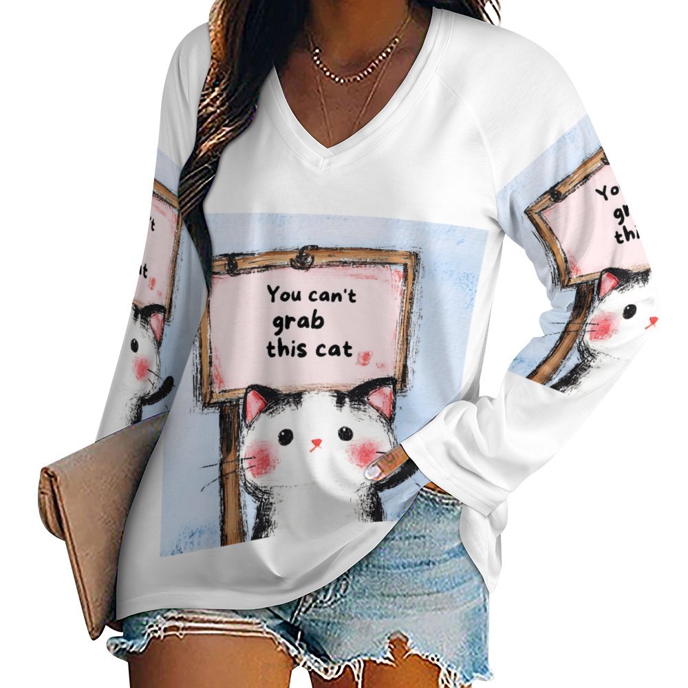 T-Shirt Series: "You Can't Grab This Cat Weirdo" - Long Sleeve Loose Tee - #2024