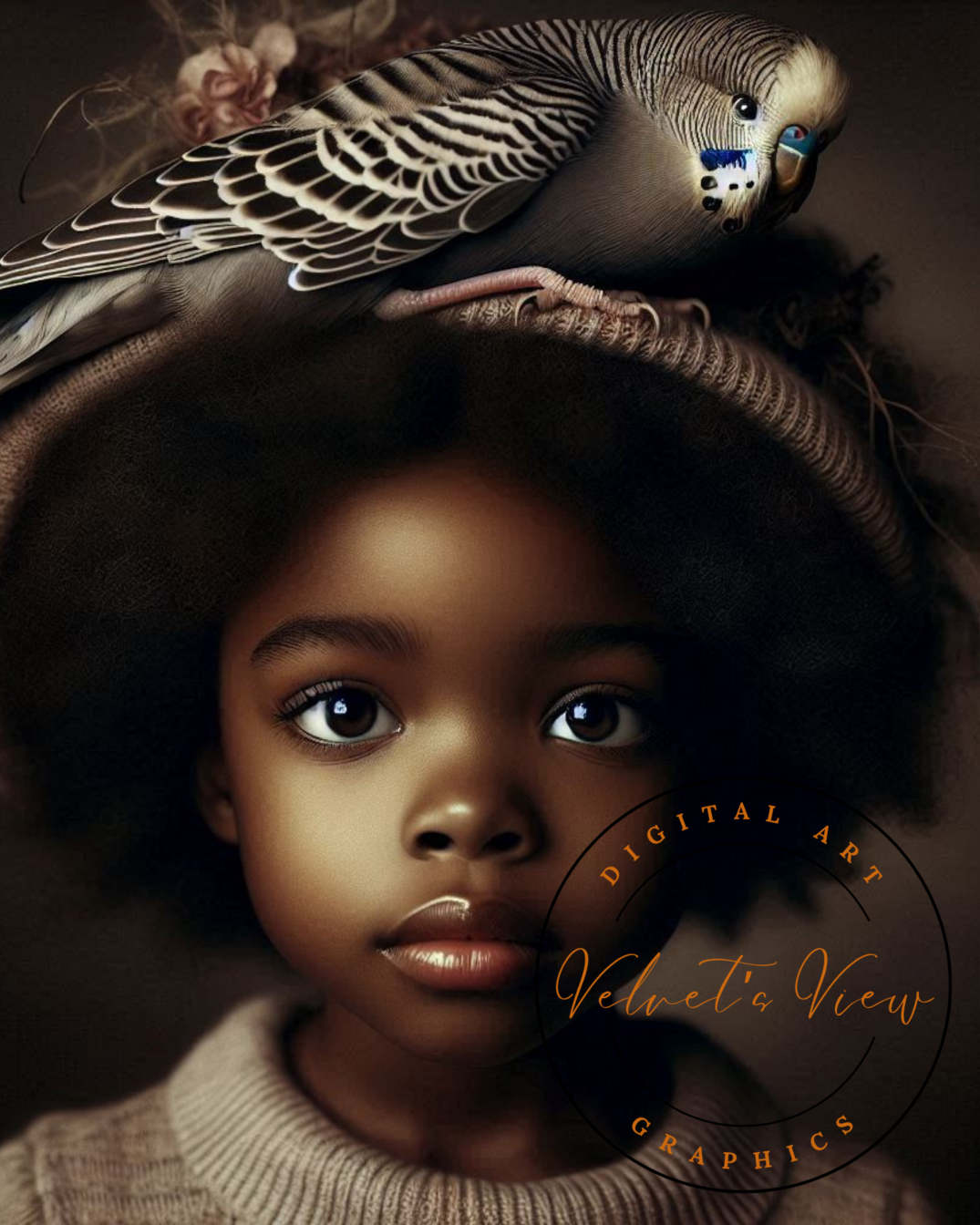 Digital Art - Velvet's View: A Little Girl and Her Bird - #2016