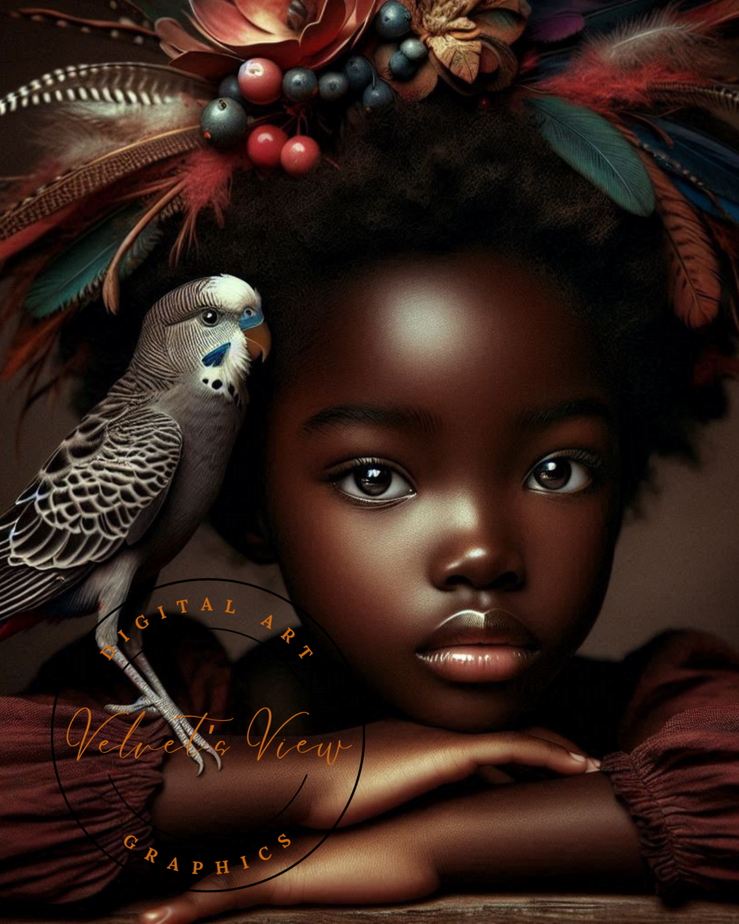 Digital Art - Velvet's View: A Little Girl and Her Bird - #2018