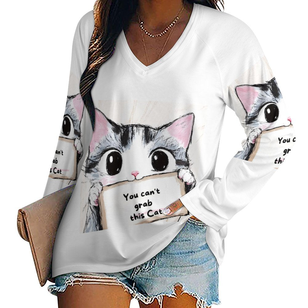 T-Shirt Series: "You Can't Grab This Cat Weirdo" - Long Sleeve Loose Tee - #2023