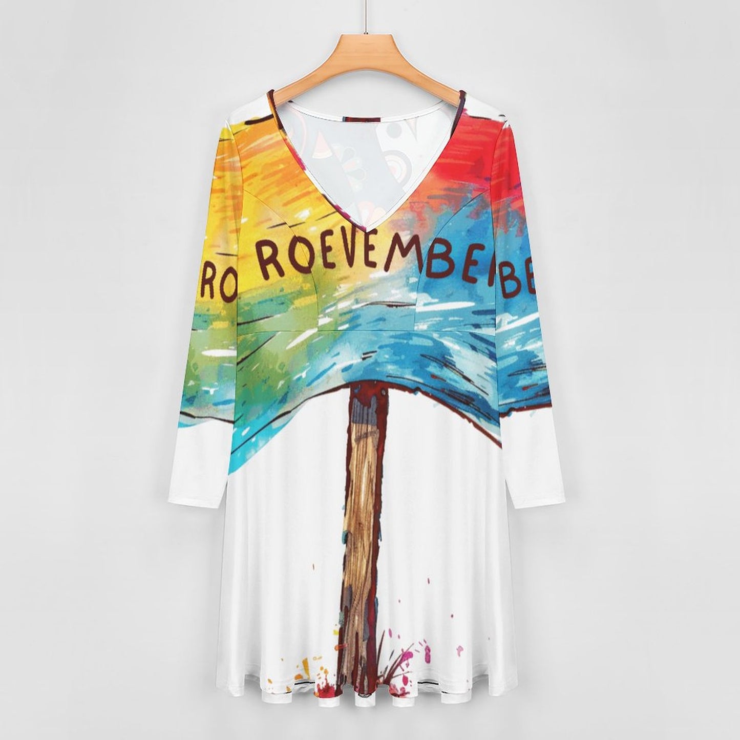 See You in November Roevember Collection - Oversized V-neck Long Sleeve Dress B829 (All-Over Printing) - #2011