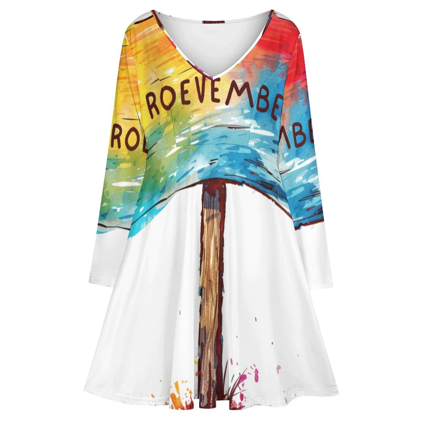 See You in November Roevember Collection - Oversized V-neck Long Sleeve Dress B829 (All-Over Printing) - #2011