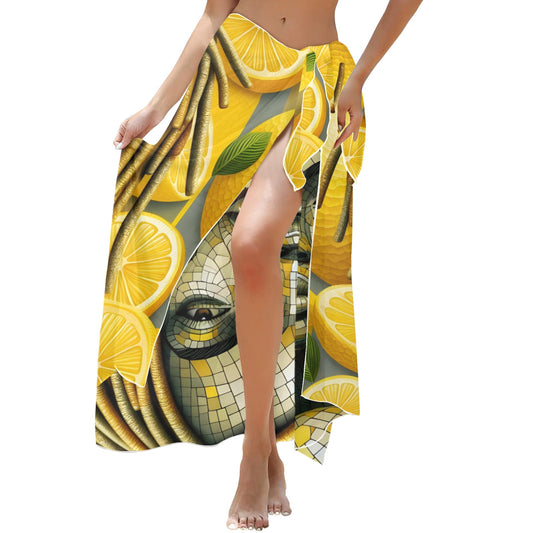 Lemon Elegance: The Mosaic Muse Collection - Long Beach Sarong Wrap - #2014