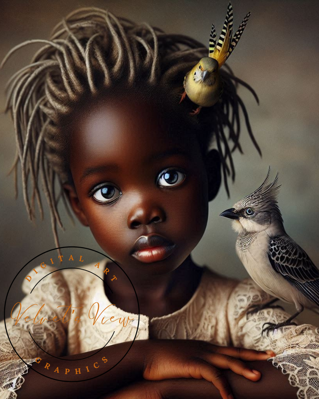 Digital Art - Velvet's View: A Little Girl and Her Bird - #2022