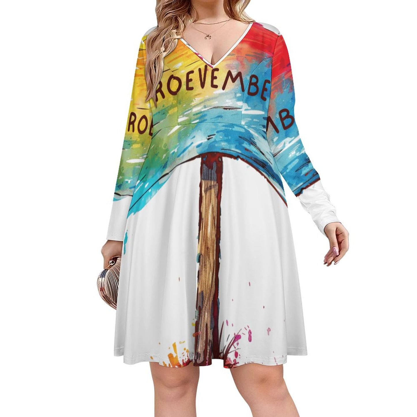 See You in November Roevember Collection - Oversized V-neck Long Sleeve Dress B829 (All-Over Printing) - #2011