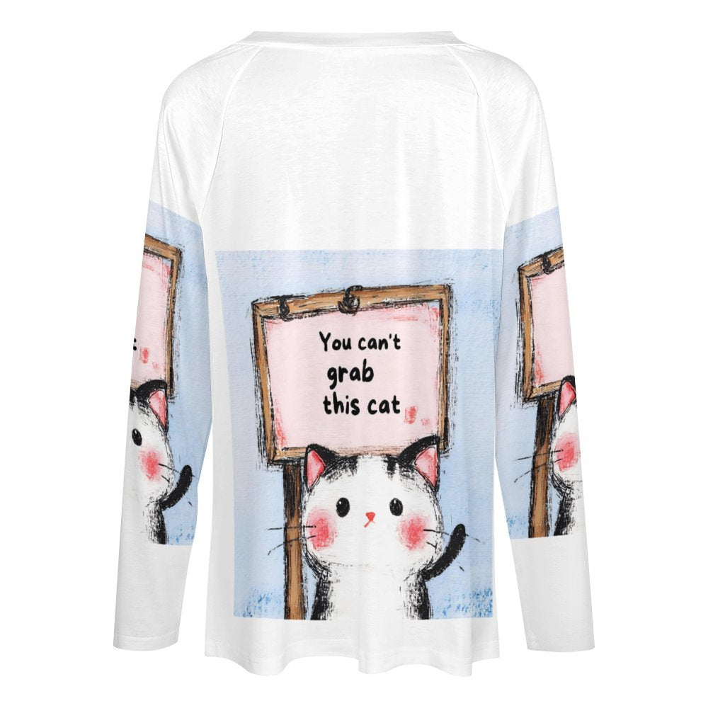 T-Shirt Series: "You Can't Grab This Cat Weirdo" - Long Sleeve Loose Tee - #2024