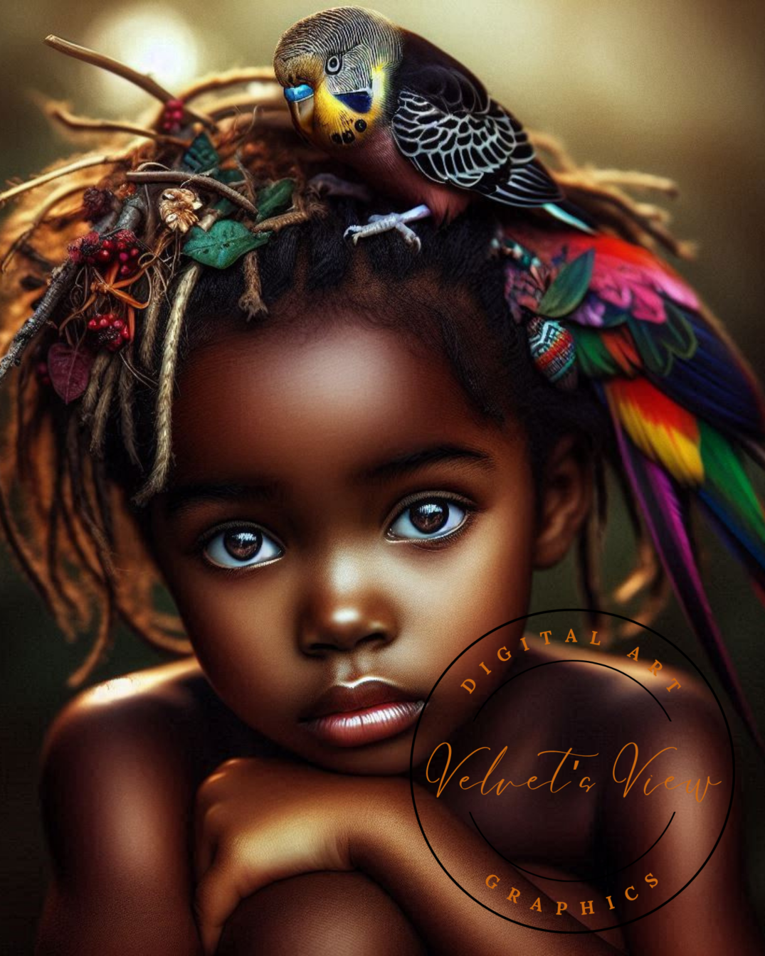 Digital Art - Velvet's View: A Little Girl and Her Bird - #2020