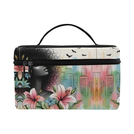 Urban Blossoms: Vibrant Cityscapes and Floral Dreams Collection - Cosmetic Bag/Large (Model 1658) - #2011